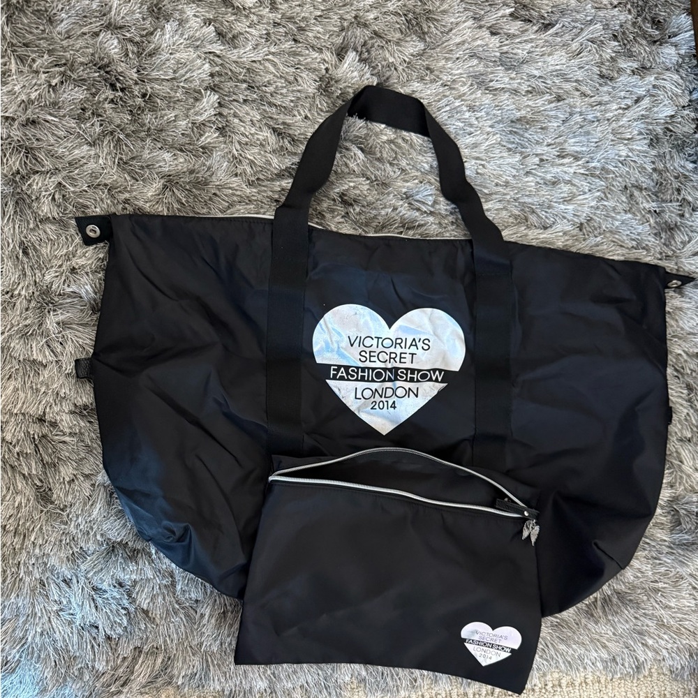 Victoria’s Secret black weekender bag with storage pouch